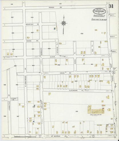 Sanborn Fire Insurance Map from Freeport, Nassau County, New York (1917), Sheet #0031 - Historic Sanborn Fire Insurance Map Print, vintage old map wall art, antique decor, genealogy gift, New York New York map