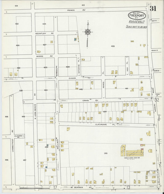 Sanborn Fire Insurance Map from Freeport, Nassau County, New York (1917), Sheet #0031 - Historic Sanborn Fire Insurance Map Print, vintage old map wall art, antique decor, genealogy gift, New York New York map