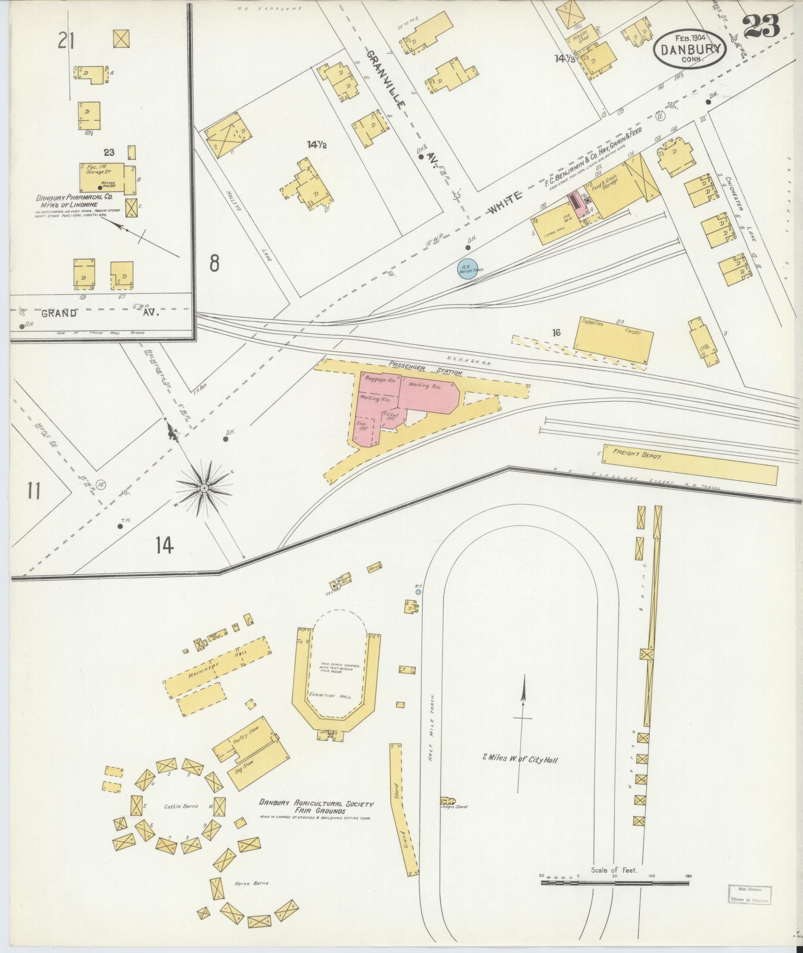 Sanborn Fire Insurance Map from Danbury, Fairfield County, Connecticut (1904), Sheet #0023 - Complete Map Set gallery image, historic Sanborn map, vintage wall art, Connecticut Connecticut