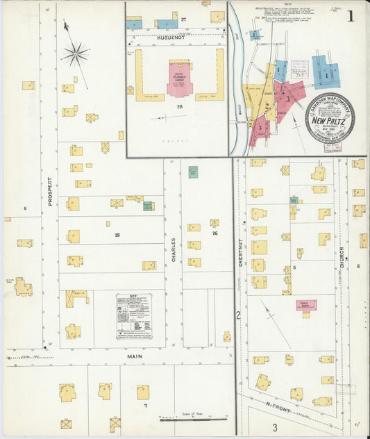 Sanborn Fire Insurance Map from New Paltz, Ulster County, New York (1905), Sheet #0001 - Complete Map Set gallery image, historic Sanborn map, vintage wall art, New York New York