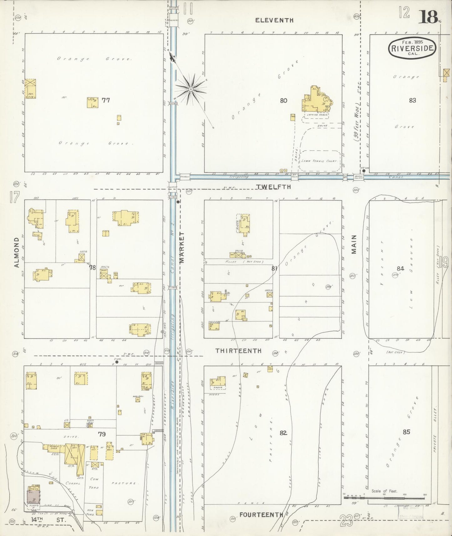 Sanborn Fire Insurance Map from Riverside, Riverside County, California (1895), Sheet #0018 - Complete Map Set gallery image, historic Sanborn map, vintage wall art, California California