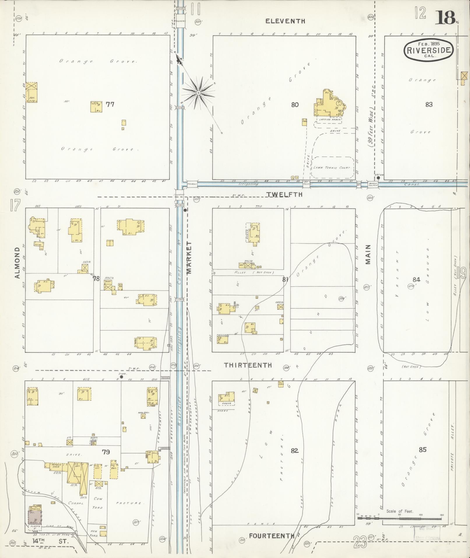 Sanborn Fire Insurance Map from Riverside, Riverside County, California (1895), Sheet #0018 - Complete Map Set gallery image, historic Sanborn map, vintage wall art, California California