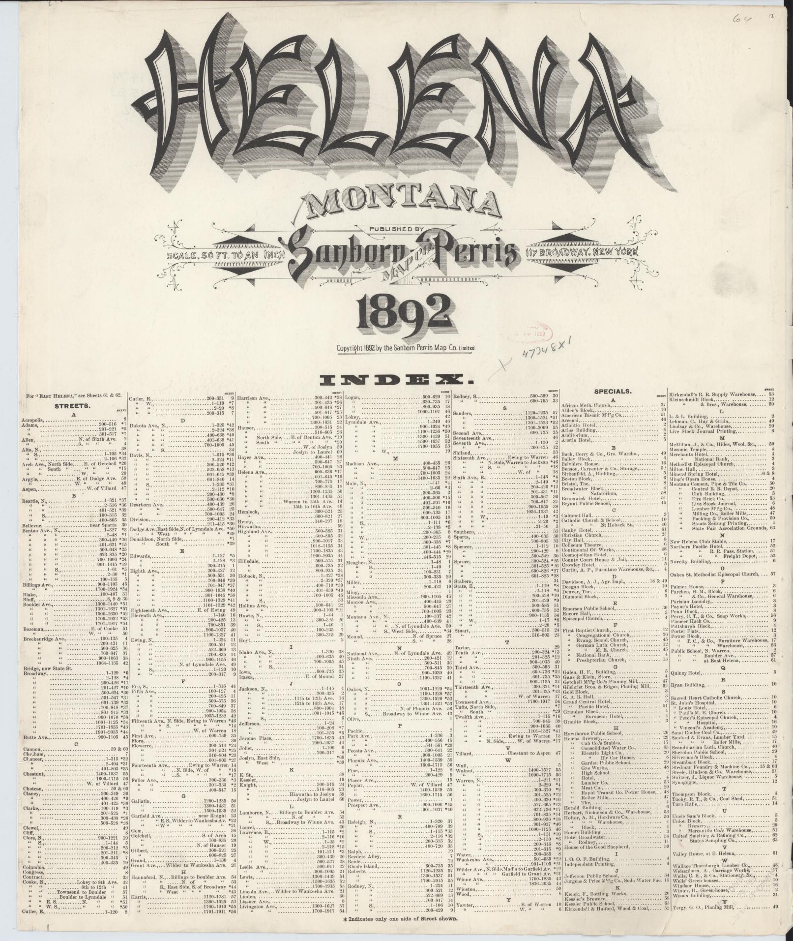 Sanborn Fire Insurance Map from Helena, Lewis and Clark County, Montana (1892), Sheet #0001 - Historic Sanborn Fire Insurance Map Print, vintage old map wall art, antique decor, genealogy gift, Montana Montana map
