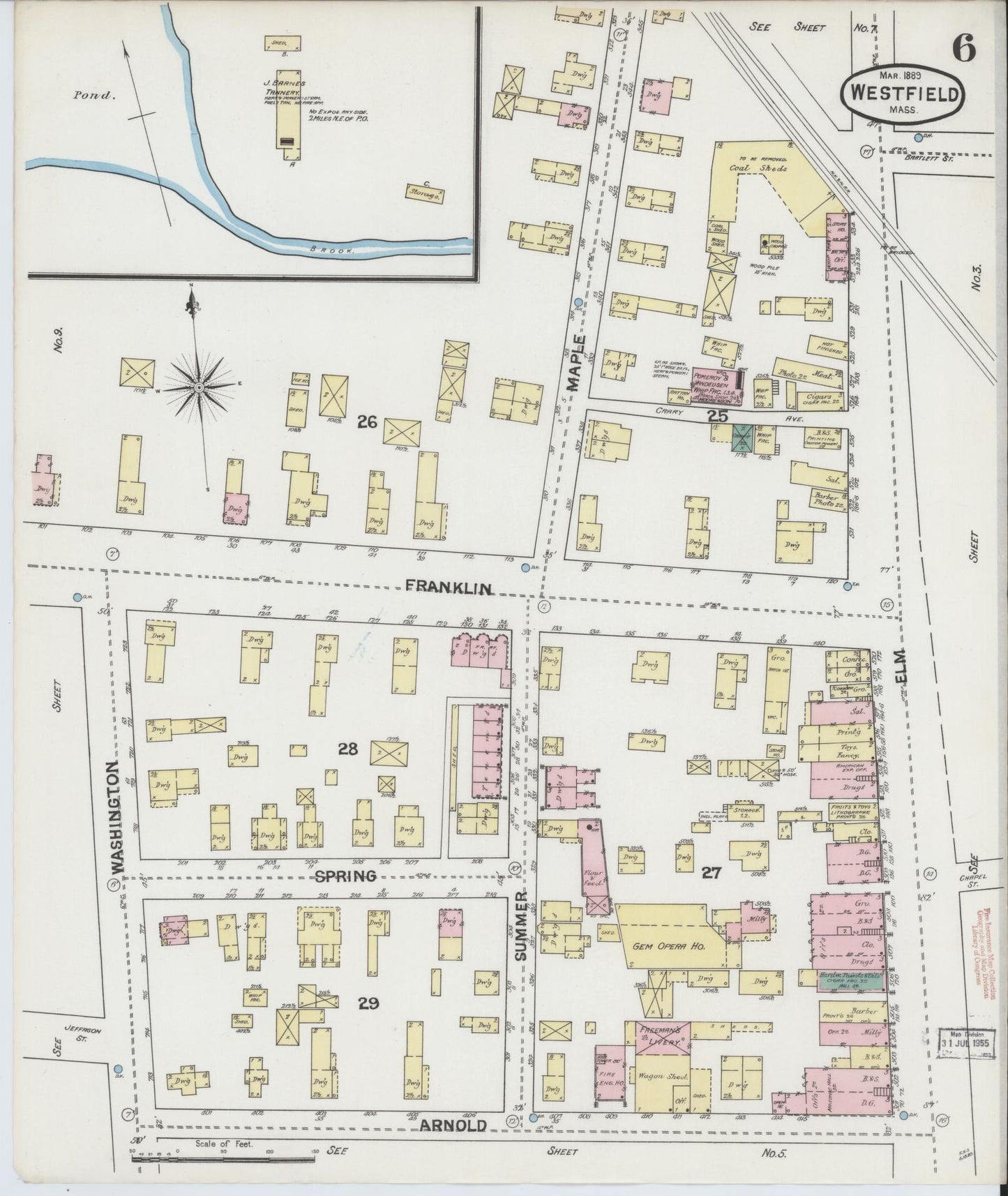 Sanborn Fire Insurance Map from Westfield, Hampden County, Massachusetts (1889), Sheet #0006 - Complete Map Set gallery image, historic Sanborn map, vintage wall art, Massachusetts Massachusetts
