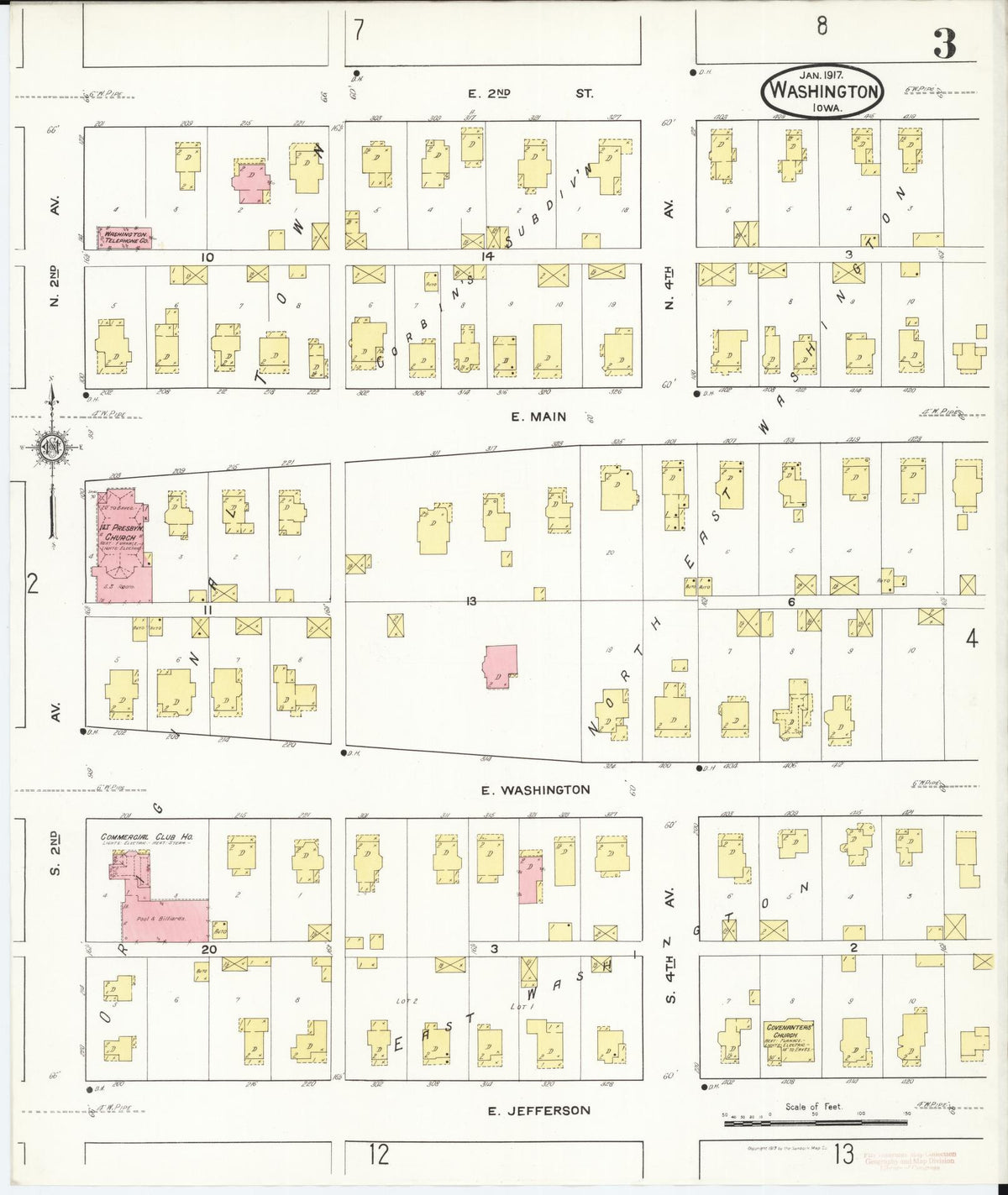 Sanborn Fire Insurance Map from Washington, Washington County, Iowa (1917), Sheet #0003 - Complete Map Set gallery image, historic Sanborn map, vintage wall art, Sanborn Fire Insurance Map from Washington Washington
