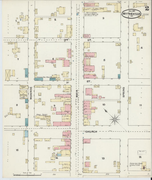Sanborn Fire Insurance Map from Wytheville, Wythe County, Virginia (1891), Sheet #0002 - Historic Sanborn Fire Insurance Map Print, vintage old map wall art, antique decor, genealogy gift, Virginia Virginia map