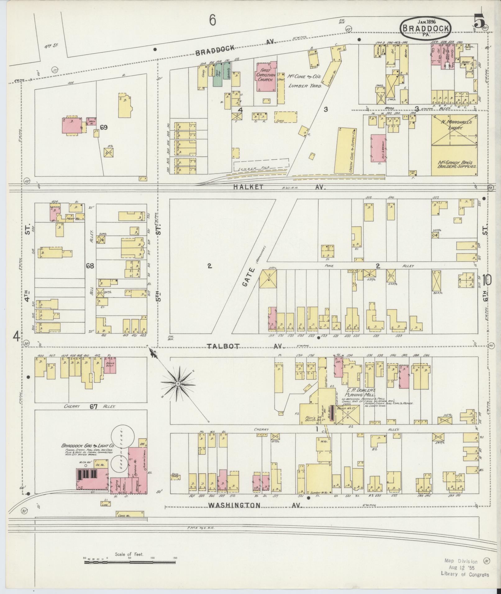 Sanborn Fire Insurance Map from Braddock, Allegheny County, Pennsylvania (1896), Sheet #0005 - Historic Sanborn Fire Insurance Map Print, vintage old map wall art, antique decor, genealogy gift, Pennsylvania Pennsylvania map