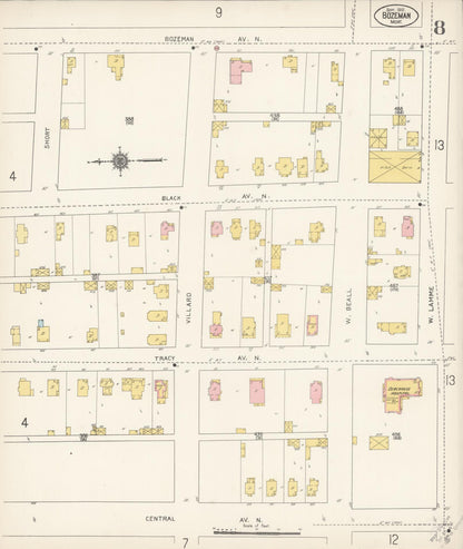 Sanborn Fire Insurance Map from Bozeman, Gallatin County, Montana (1912), Sheet #0008 - Complete Map Set gallery image, historic Sanborn map, vintage wall art, Montana Montana