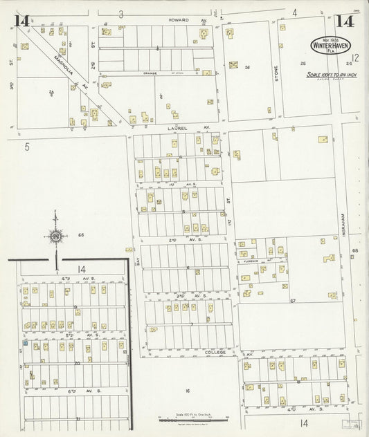 Sanborn Fire Insurance Map from Winter Haven, Polk County, Florida (1924), Sheet #0014 - Historic Sanborn Fire Insurance Map Print, vintage old map wall art, antique decor, genealogy gift, Florida Florida map