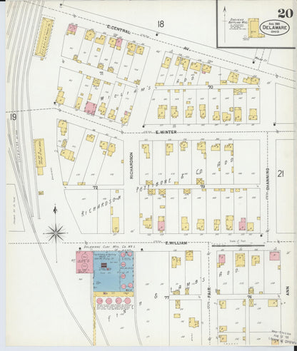 Sanborn Fire Insurance Map from Delaware, Delaware County, Ohio (1901), Sheet #0020 - Complete Map Set gallery image, historic Sanborn map, vintage wall art, Sanborn Fire Insurance Map from Delaware Delaware