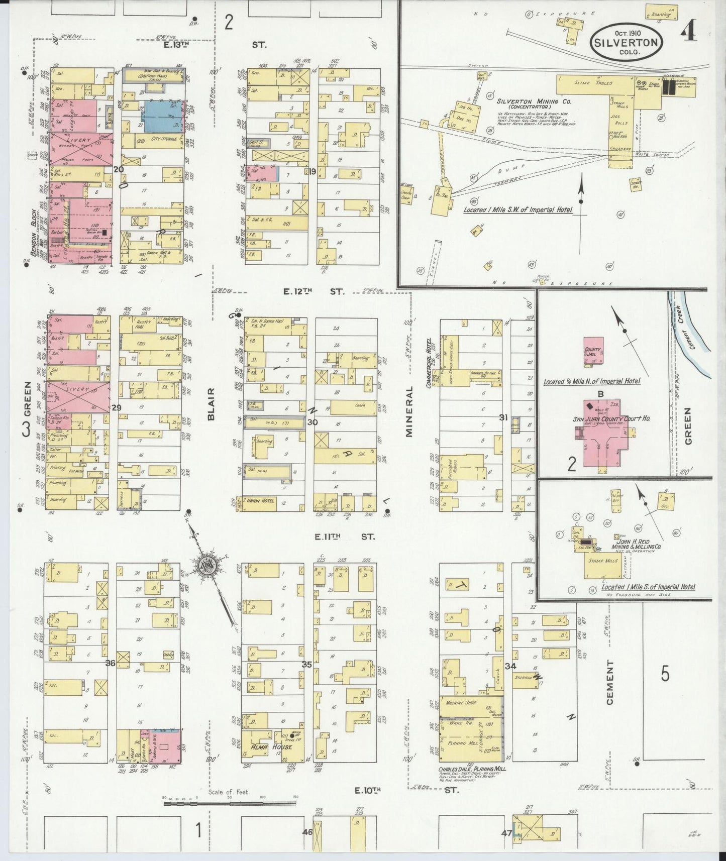 Sanborn Fire Insurance Map from Silverton, San Juan County, Colorado (1910), Sheet #0004 - Complete Map Set gallery image, historic Sanborn map, vintage wall art, Colorado Colorado