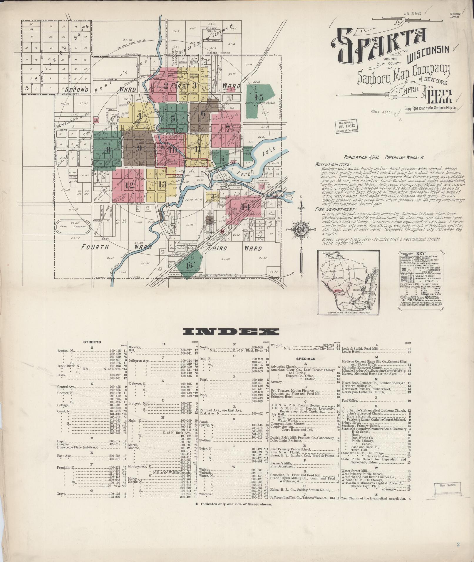 Sanborn Fire Insurance Map from Sparta, Monroe County, Wisconsin (1922), Sheet #0001 - Historic Sanborn Fire Insurance Map Print, vintage old map wall art, antique decor, genealogy gift, Wisconsin Wisconsin map