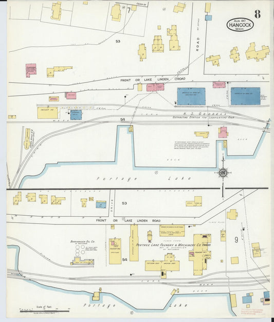 Sanborn Fire Insurance Map from Hancock, Houghton County, Michigan (1917), Sheet #0008 - Historic Sanborn Fire Insurance Map Print, vintage old map wall art, antique decor, genealogy gift, Michigan Michigan map