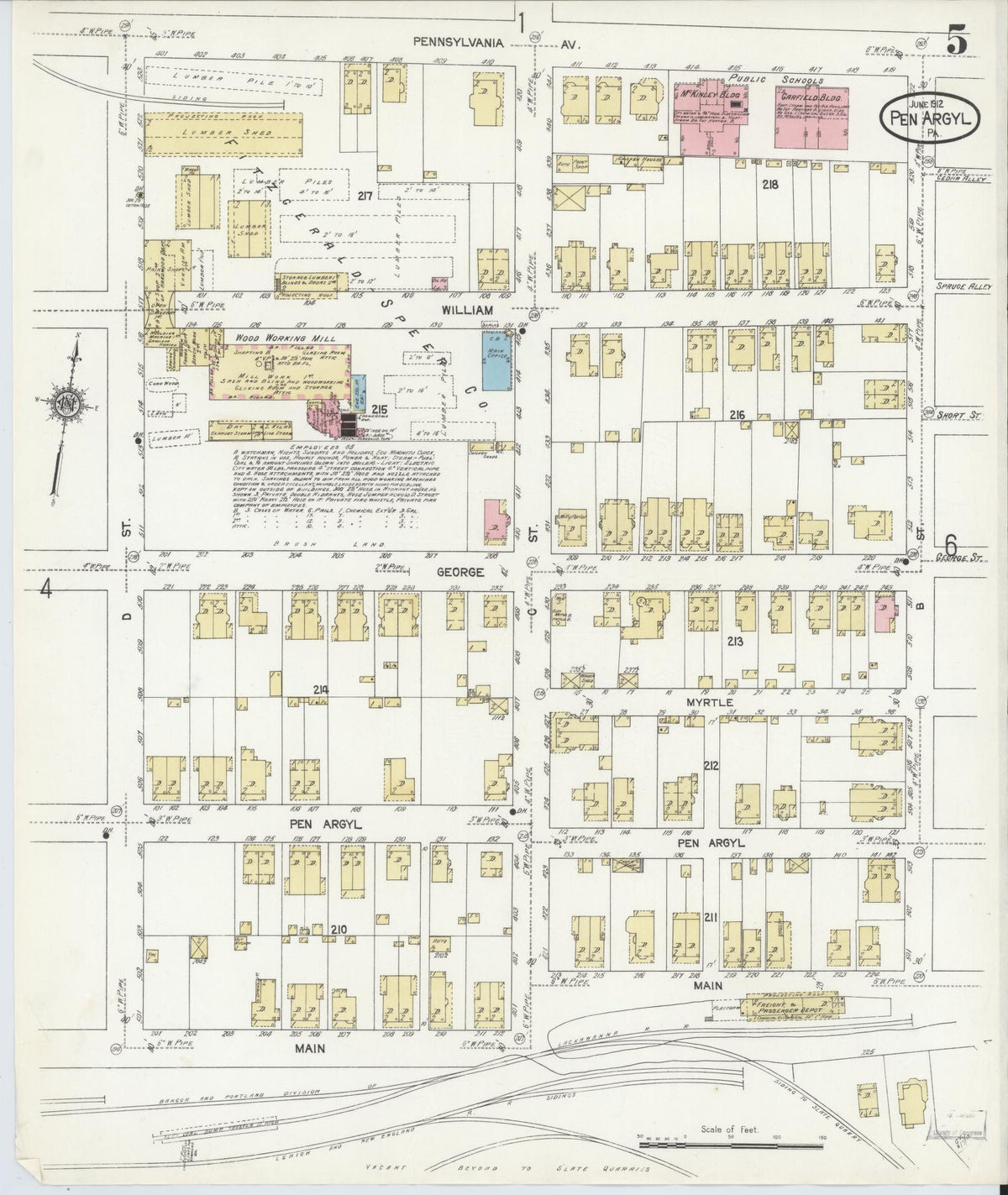 Sanborn Fire Insurance Map from Pen Argyl, Northampton County, Pennsylvania (1912), Sheet #0005 - Historic Sanborn Fire Insurance Map Print, vintage old map wall art, antique decor, genealogy gift, Pennsylvania Pennsylvania map