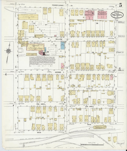 Sanborn Fire Insurance Map from Pen Argyl, Northampton County, Pennsylvania (1912), Sheet #0005 - Historic Sanborn Fire Insurance Map Print, vintage old map wall art, antique decor, genealogy gift, Pennsylvania Pennsylvania map