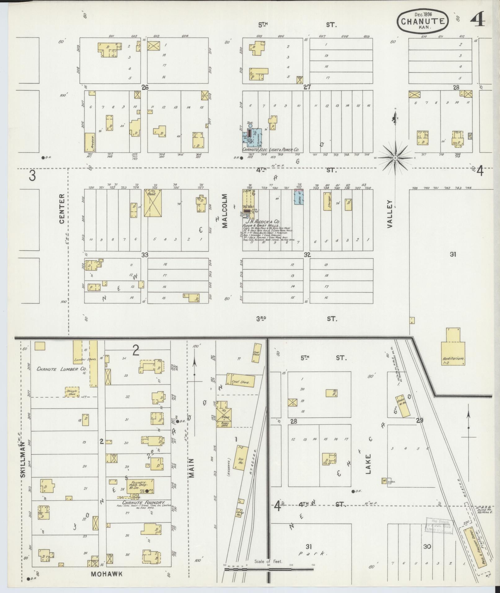 Sanborn Fire Insurance Map from Chanute, Neosho County, Kansas (1896), Sheet #0004 - Historic Sanborn Fire Insurance Map Print, vintage old map wall art, antique decor, genealogy gift, Kansas Kansas map