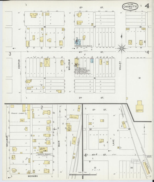 Sanborn Fire Insurance Map from Chanute, Neosho County, Kansas (1896), Sheet #0004 - Historic Sanborn Fire Insurance Map Print, vintage old map wall art, antique decor, genealogy gift, Kansas Kansas map