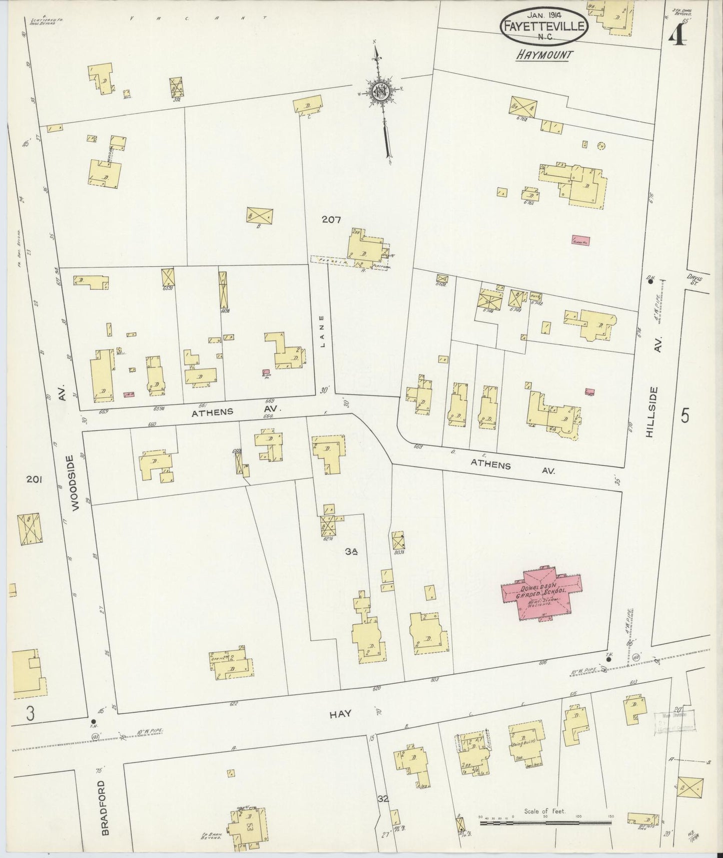 Sanborn Fire Insurance Map from Fayetteville, Cumberland County, North Carolina (1914), Sheet #0004 - Historic Sanborn Fire Insurance Map Print, vintage old map wall art, antique decor, genealogy gift, North Carolina North Carolina map