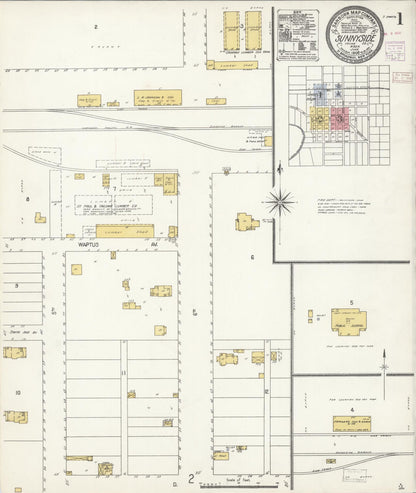 Sanborn Fire Insurance Map from Sunnyside, Yakima County, Washington (1908), Sheet #0001 - Complete Map Set gallery image, historic Sanborn map, vintage wall art, Washington Washington