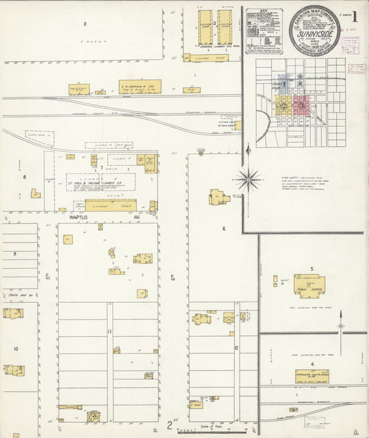 Sanborn Fire Insurance Map from Sunnyside, Yakima County, Washington (1908), Sheet #0001 - Complete Map Set gallery image, historic Sanborn map, vintage wall art, Washington Washington