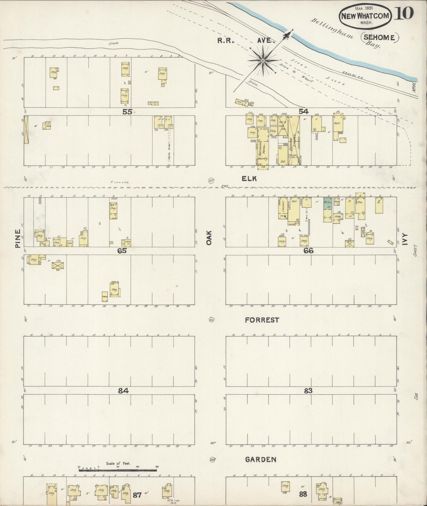Sanborn Fire Insurance Map from New Whatcom, Whatcom County, Washington (1891), Sheet #0010 - Complete Map Set gallery image, historic Sanborn map, vintage wall art, Washington Washington