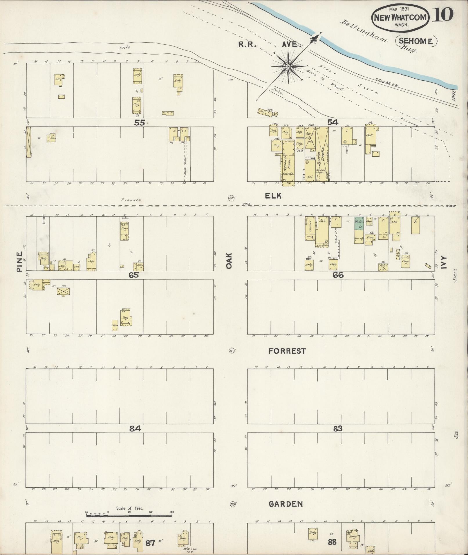 Sanborn Fire Insurance Map from New Whatcom, Whatcom County, Washington (1891), Sheet #0010 - Complete Map Set gallery image, historic Sanborn map, vintage wall art, Washington Washington