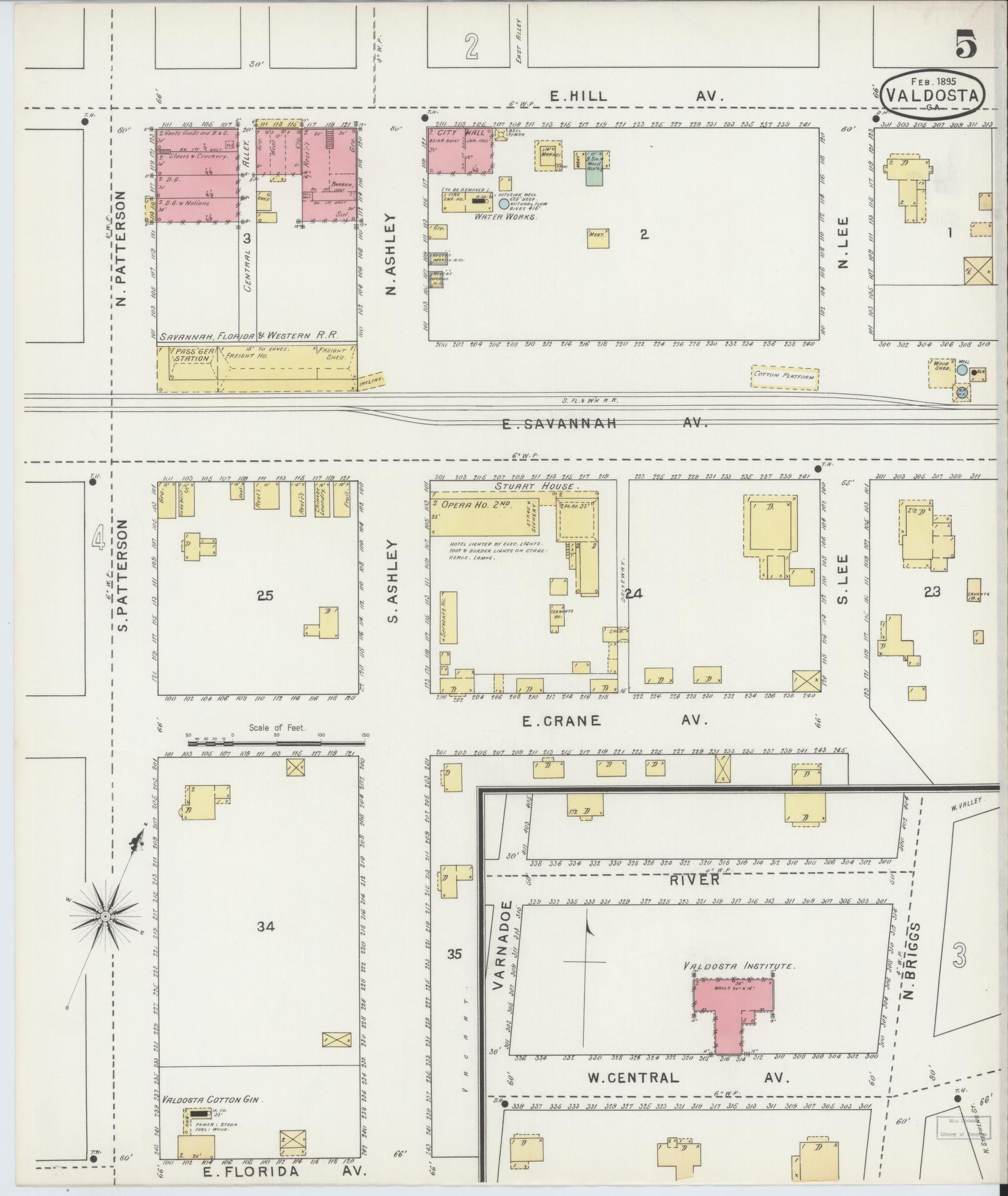 Sanborn Fire Insurance Map from Valdosta, Lowndes County, Georgia (1895), Sheet #0005 - Complete Map Set gallery image, historic Sanborn map, vintage wall art, Georgia Georgia