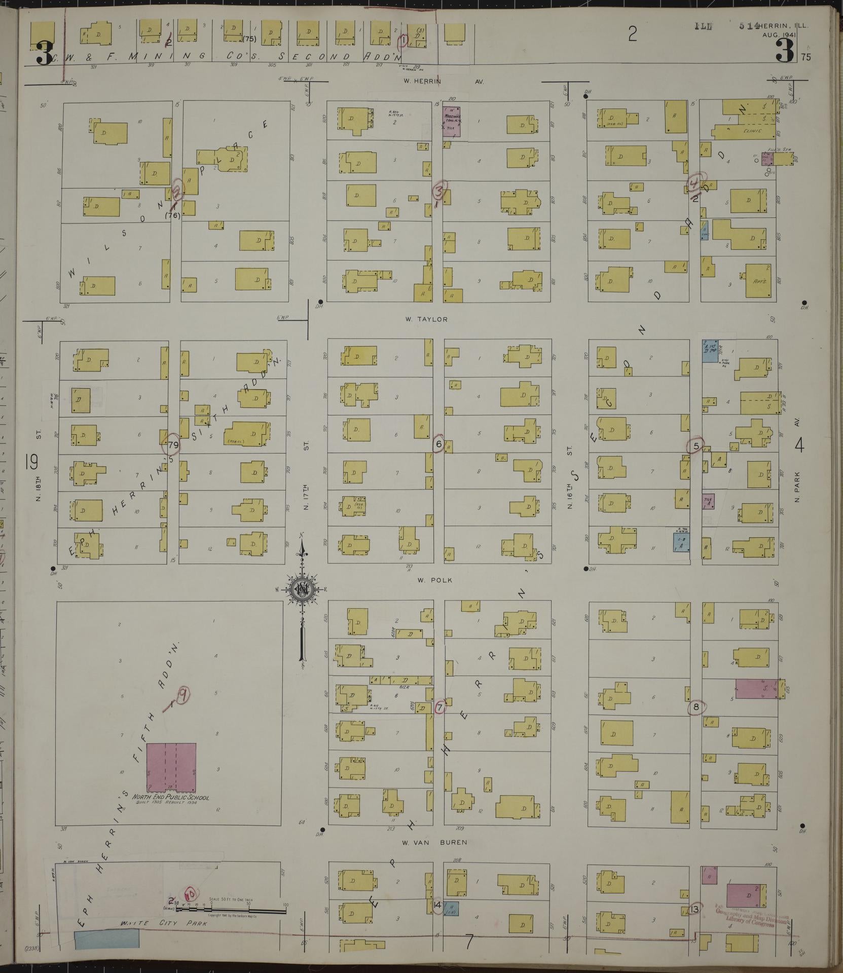 Sanborn Fire Insurance Map from Herrin, Williamson County, Illinois (1947), Sheet #0003 - Complete Map Set gallery image, historic Sanborn map, vintage wall art, Illinois Illinois