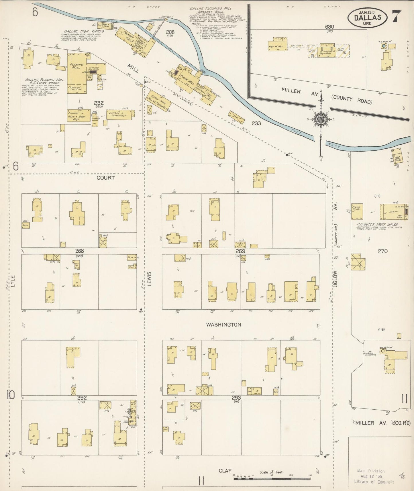 Sanborn Fire Insurance Map from Dallas, Polk County, Oregon (1913), Sheet #0007 - Complete Map Set gallery image, historic Sanborn map, vintage wall art, Oregon Oregon