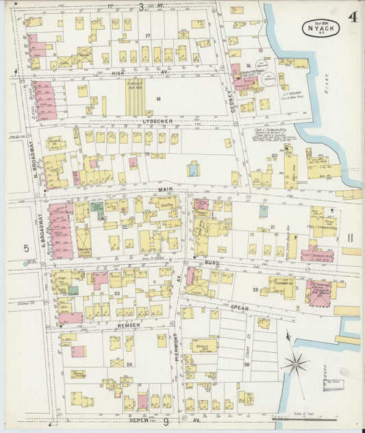 Sanborn Fire Insurance Map from Nyack, Rockland County, New York (1896), Sheet #0004 - Historic Sanborn Fire Insurance Map Print, vintage old map wall art, antique decor, genealogy gift, New York New York map