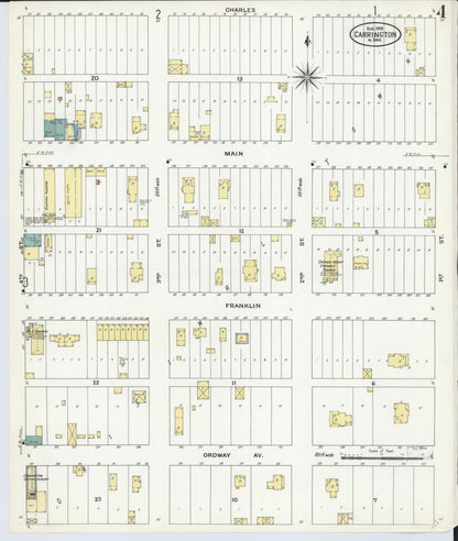 Sanborn Fire Insurance Map from Carrington, Foster County, North Dakota (1909), Sheet #0004 - Complete Map Set gallery image, historic Sanborn map, vintage wall art, North Dakota North Dakota