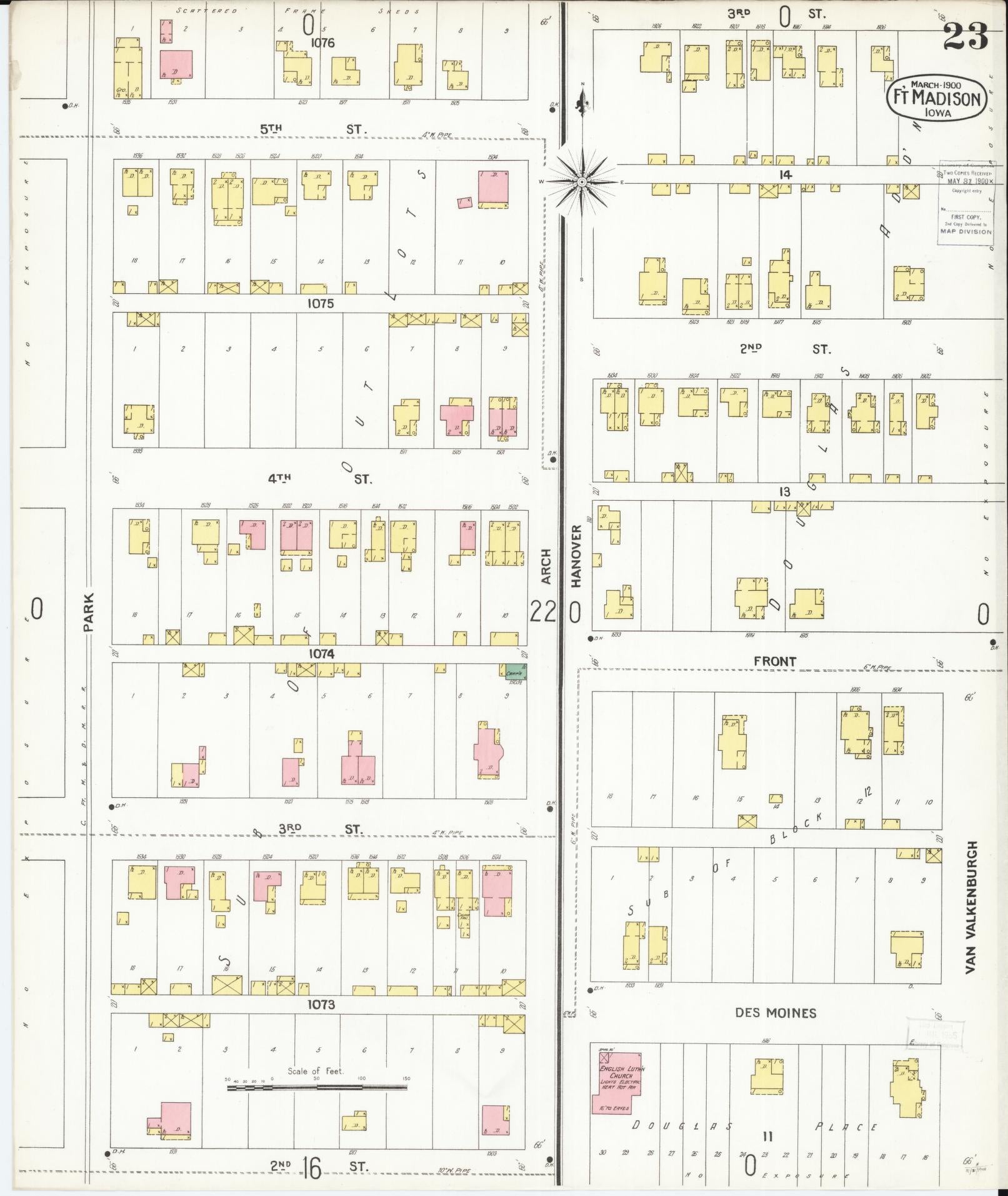 Sanborn Fire Insurance Map from Fort Madison, Lee County, Iowa (1900), Sheet #0023 - Historic Sanborn Fire Insurance Map Print, vintage old map wall art
