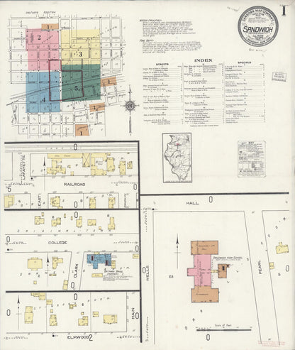 Sanborn Fire Insurance Map from Sandwich, De Kalb County, Illinois (1921), Sheet #0001 - Complete Map Set gallery image, historic Sanborn map, vintage wall art, Illinois Illinois