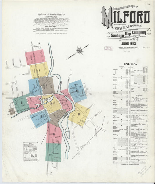 Sanborn Fire Insurance Map from Milford, Hillsborough County, New Hampshire (1912), Sheet #0001 - Complete Map Set gallery image, historic Sanborn map, vintage wall art, New Hampshire New Hampshire