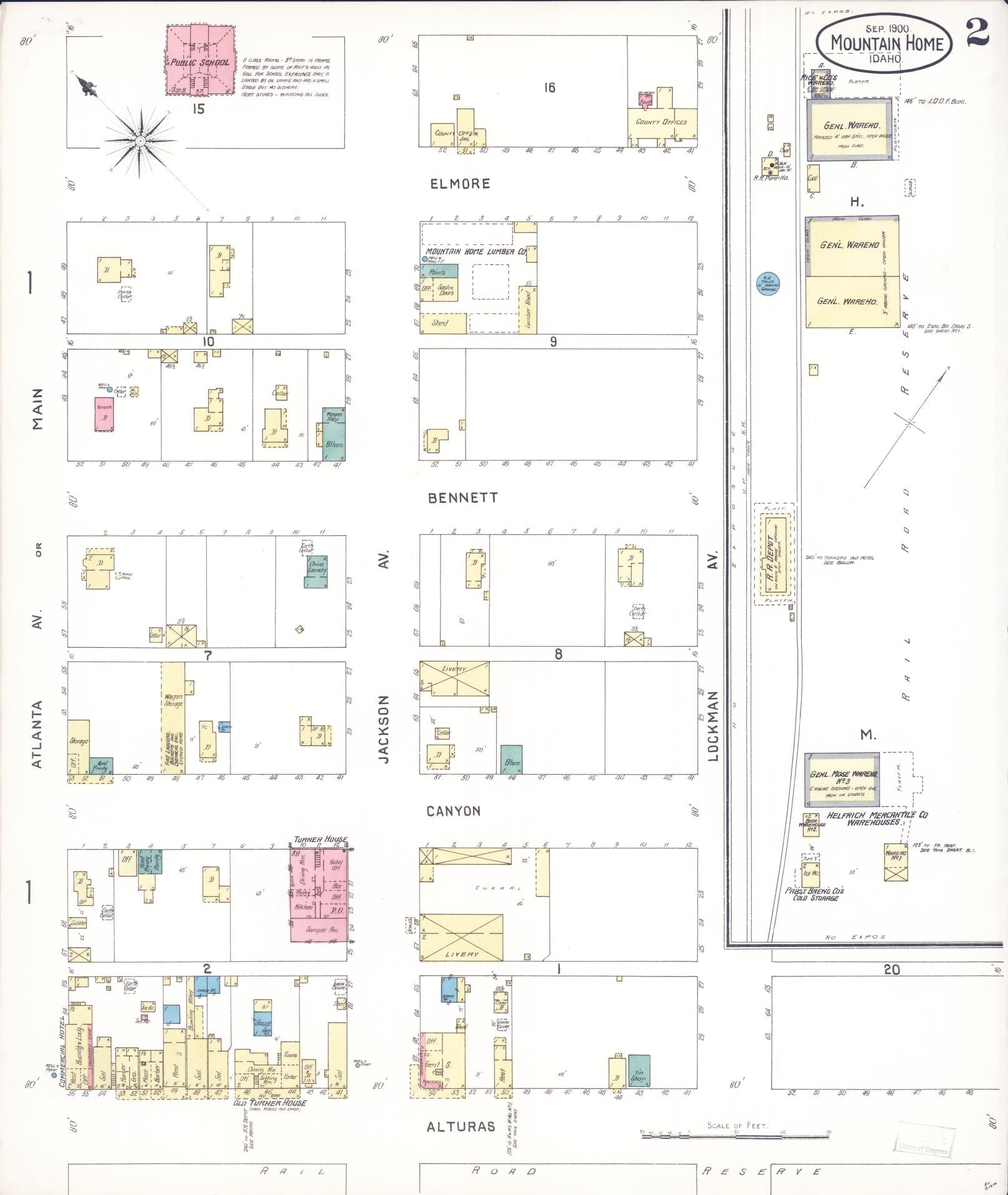 Sanborn Fire Insurance Map from Mountain Home, Elmore County, Idaho (1900), Sheet #0002 - Historic Sanborn Fire Insurance Map Print, vintage old map wall art, antique decor, genealogy gift, Idaho Idaho map