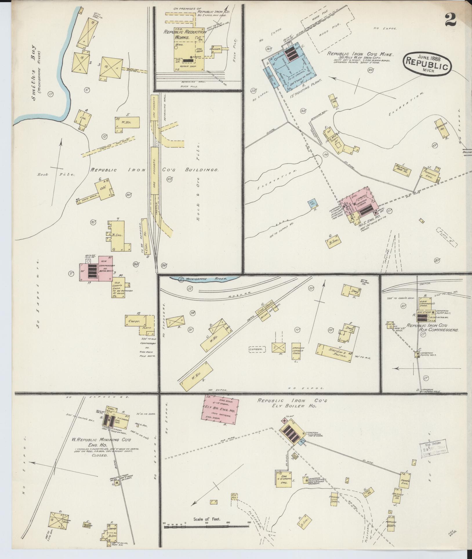 Sanborn Fire Insurance Map from Republic, Marquette County, Michigan (1888), Sheet #0002 - Complete Map Set gallery image, historic Sanborn map, vintage wall art, Michigan Michigan