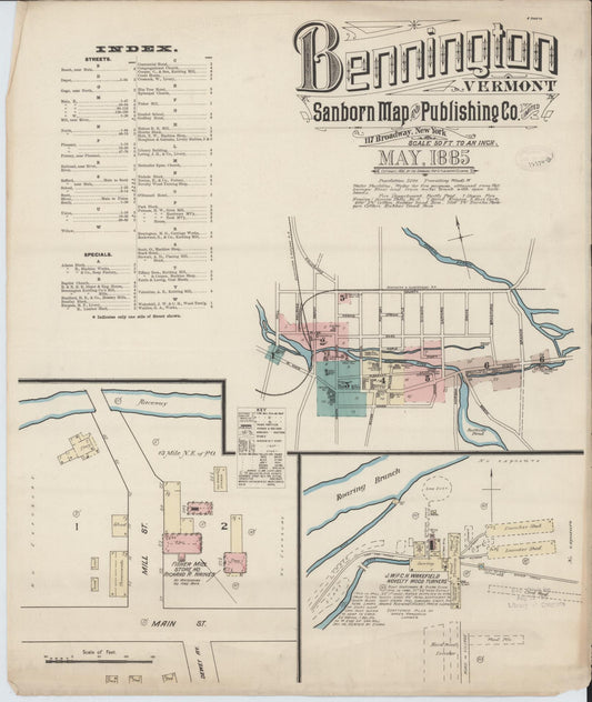 Sanborn Fire Insurance Map from Bennington, Bennington County, Vermont (1885), Sheet #0001 - Complete Map Set gallery image, historic Sanborn map, vintage wall art, Vermont Vermont