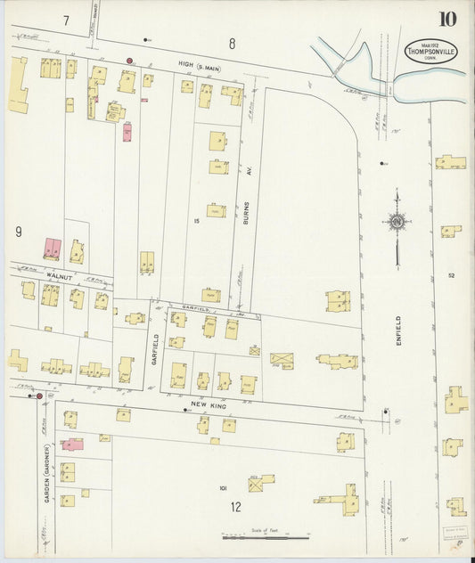 Sanborn Fire Insurance Map from Thompsonville, Hartford County, Connecticut (1912), Sheet #0010 - Historic Sanborn Fire Insurance Map Print, vintage old map wall art, antique decor, genealogy gift, Connecticut Connecticut map