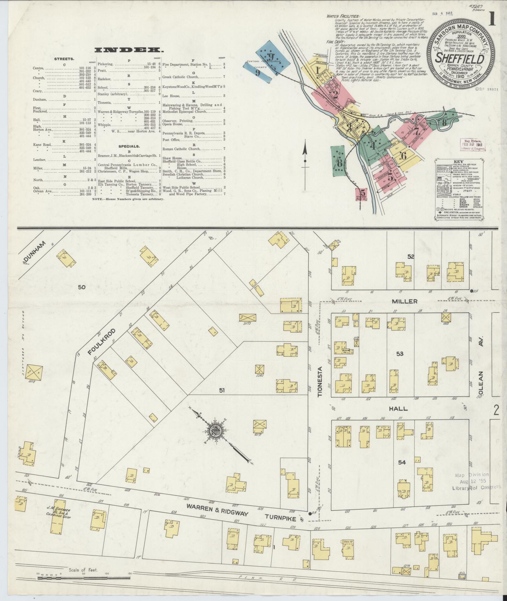 Sanborn Fire Insurance Map from Sheffield, Warren County, Pennsylvania (1910), Sheet #0001 - Complete Map Set gallery image, historic Sanborn map, vintage wall art, Pennsylvania Pennsylvania