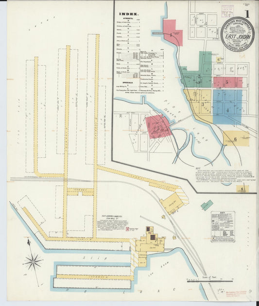 Sanborn Fire Insurance Map from East Jordan, Charlevoix County, Michigan (1905), Sheet #0001 - Historic Sanborn Fire Insurance Map Print, vintage old map wall art, antique decor, genealogy gift, Michigan Michigan map