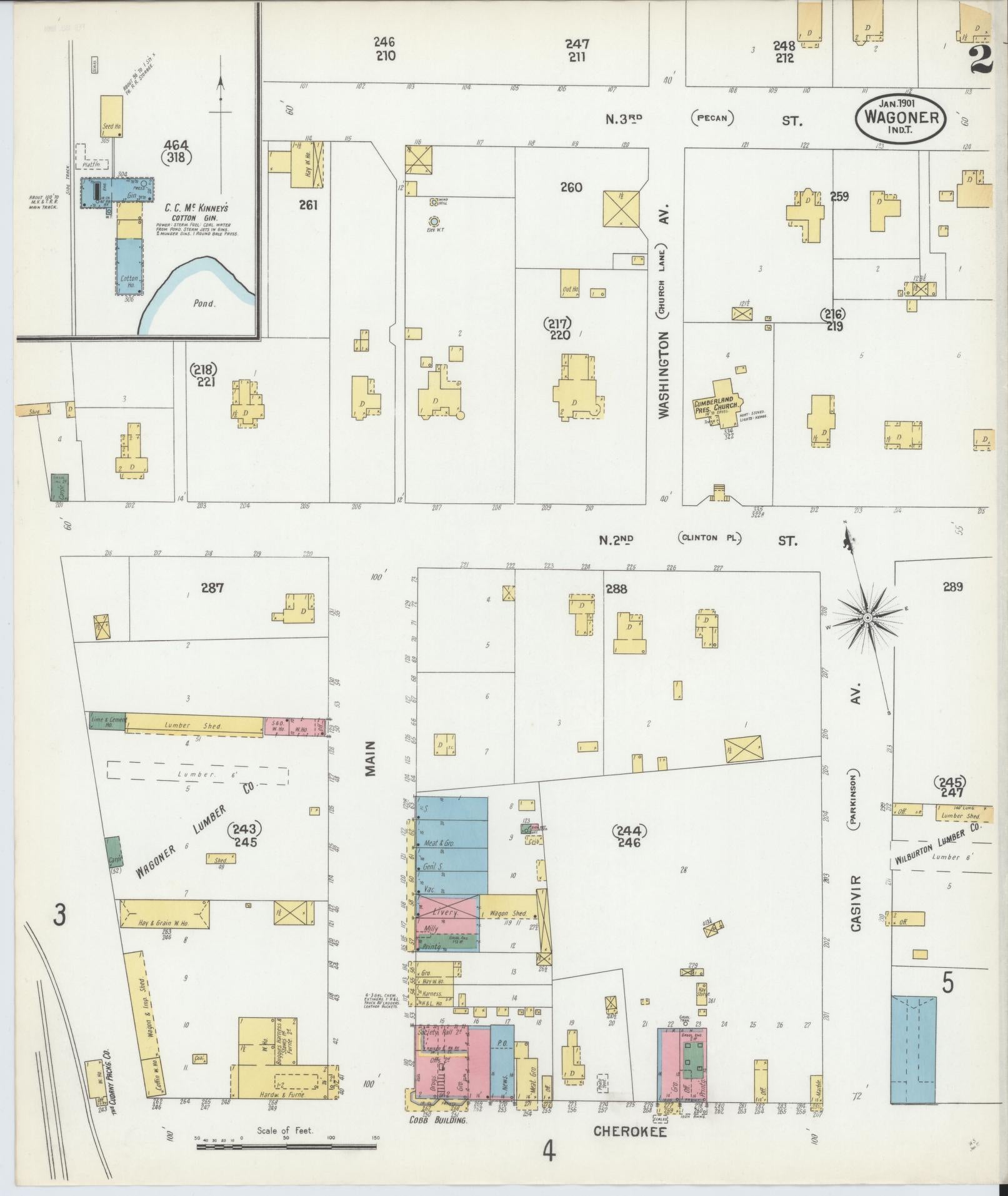 Sanborn Fire Insurance Map from Wagoner, Wagoner County, Oklahoma (1901), Sheet #0002 - Complete Map Set gallery image, historic Sanborn map, vintage wall art, Oklahoma Oklahoma