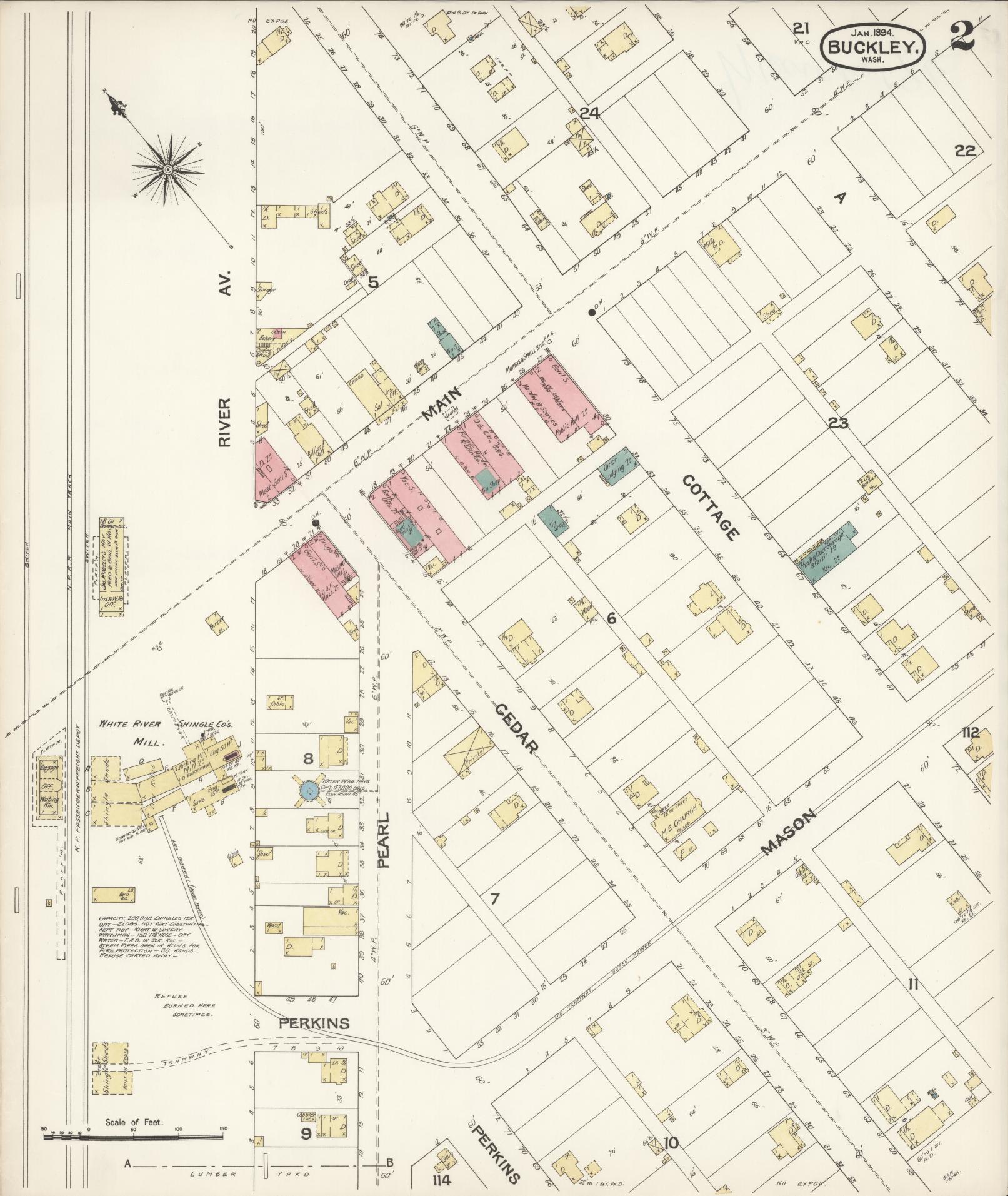 Sanborn Fire Insurance Map from Buckley, Pierce County, Washington (1894), Sheet #0002 - Complete Map Set gallery image, historic Sanborn map, vintage wall art, Washington Washington