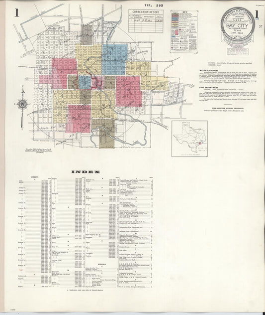 Sanborn Fire Insurance Map from Bay City, Matagorda County, Texas (1947), Sheet #0001 - Historic Sanborn Fire Insurance Map Print, vintage old map wall art, antique decor, genealogy gift, Texas Texas map