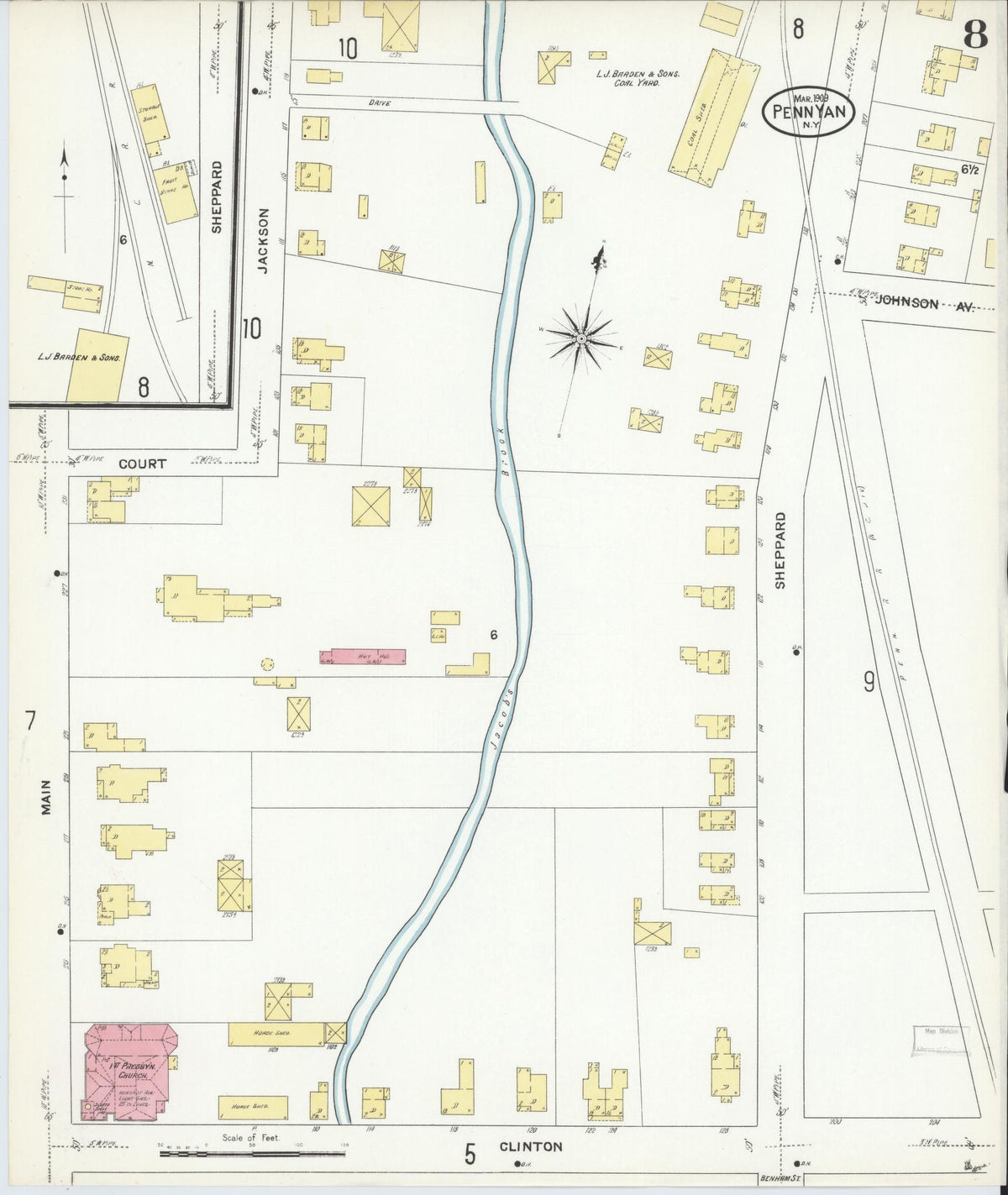 Sanborn Fire Insurance Map from Penn Yan, Yates County, New York (1909), Sheet #0008 - Complete Map Set gallery image, historic Sanborn map, vintage wall art, New York New York