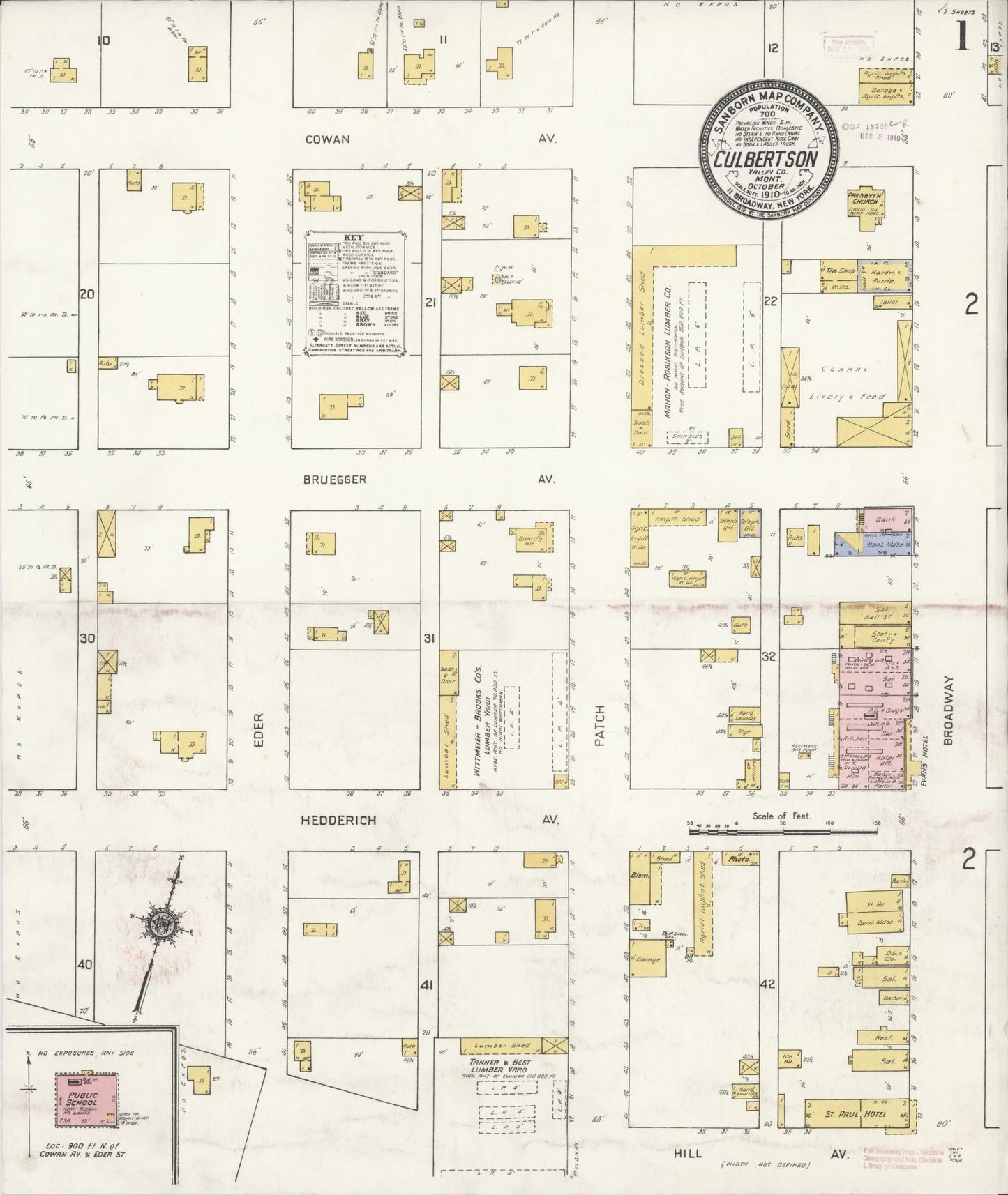 Sanborn Fire Insurance Map from Culbertson, Roosevelt County, Montana (1910), Sheet #0001 - Historic Sanborn Fire Insurance Map Print, vintage old map wall art, antique decor, genealogy gift, Montana Montana map