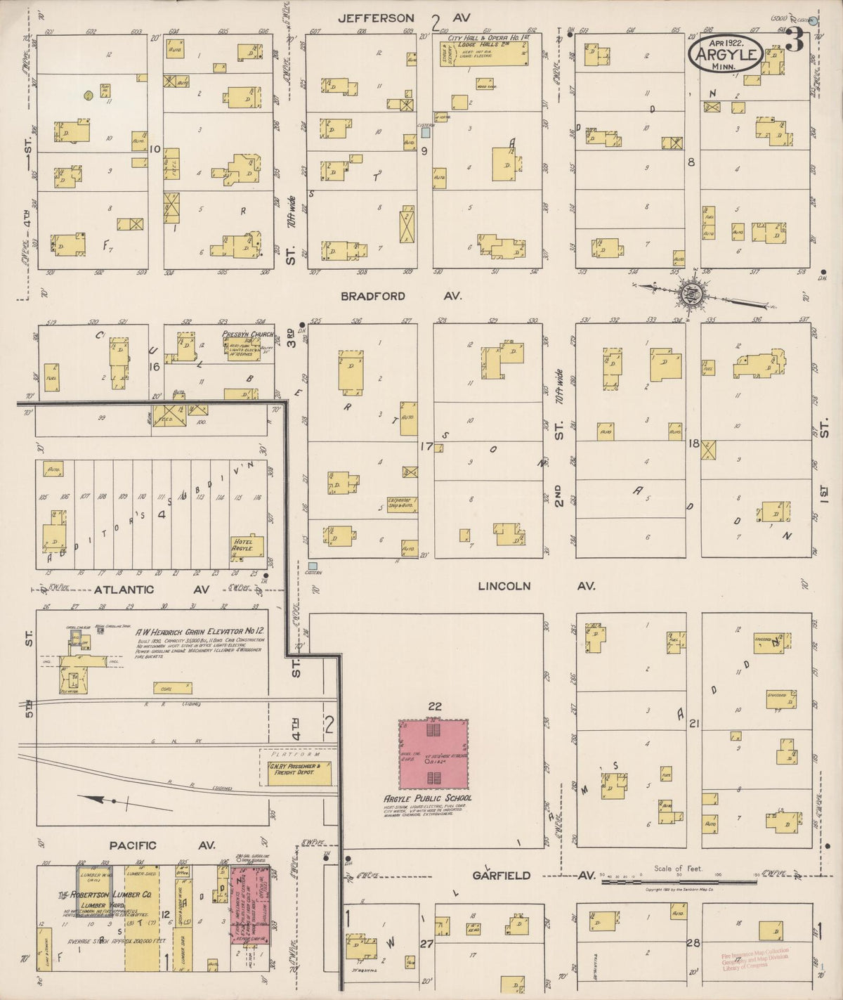 Sanborn Fire Insurance Map from Argyle, Marshall County, Minnesota (1922), Sheet #0003 - Historic Sanborn Fire Insurance Map Print, vintage old map wall art, antique decor, genealogy gift, Minnesota Minnesota map