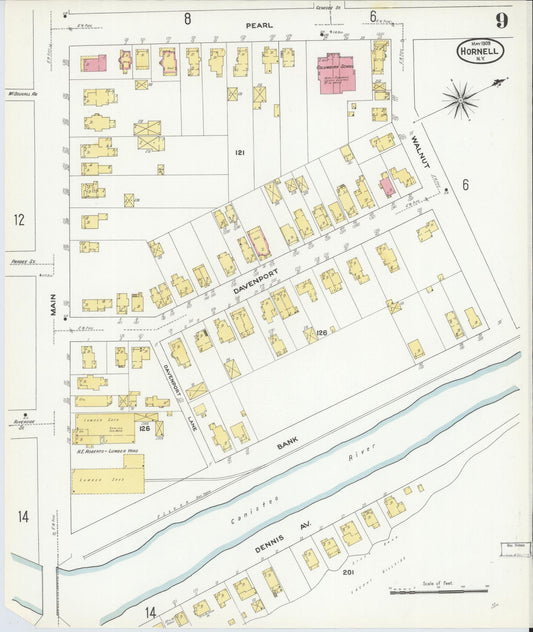 Sanborn Fire Insurance Map from Hornell, Steuben County, New York (1909), Sheet #0009 - Historic Sanborn Fire Insurance Map Print, vintage old map wall art, antique decor, genealogy gift, New York New York map