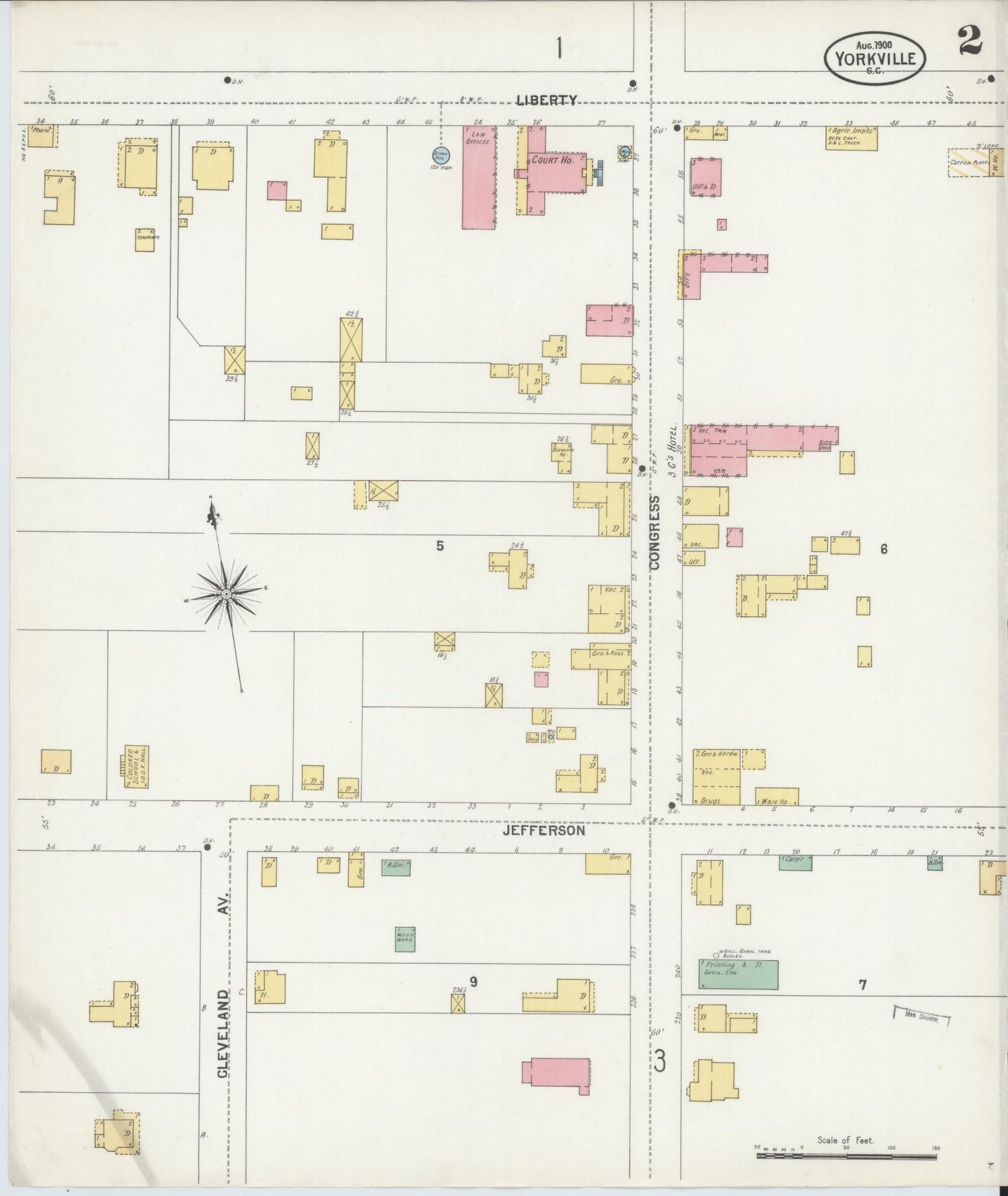 Sanborn Fire Insurance Map from York[ville], York County, South Carolina (1900), Sheet #0002 - Complete Map Set gallery image, historic Sanborn map, vintage wall art, South Carolina South Carolina