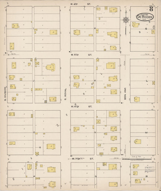 Sanborn Fire Insurance Map from De Ridder, Beauregard Parish, Louisiana (1921), Sheet #0008 - Historic Sanborn Fire Insurance Map Print, vintage old map wall art, antique decor, genealogy gift, Louisiana Louisiana map