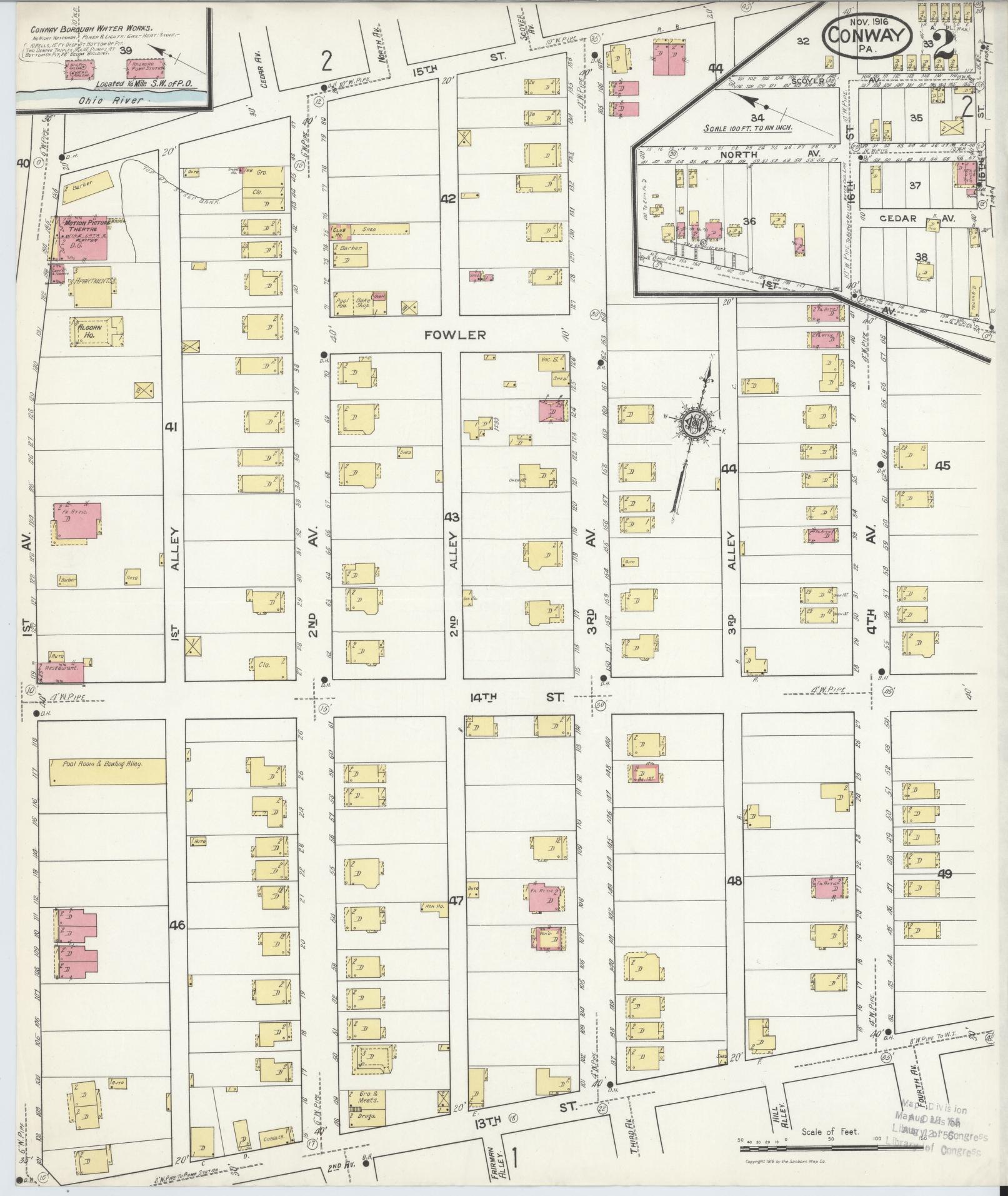 Sanborn Fire Insurance Map from Conway, Beaver County, Pennsylvania (1916), Sheet #0002 - Historic Sanborn Fire Insurance Map Print, vintage old map wall art, antique decor, genealogy gift, Pennsylvania Pennsylvania map